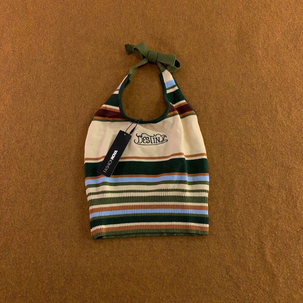 Fashion Nova Womens Small Multicolor Mia Striped Knit Halter Top NWT